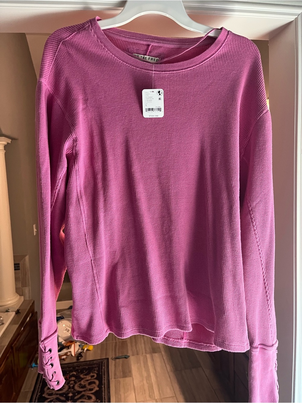 Free People we the free Waffle Knit Long Sleeve Top in Pink